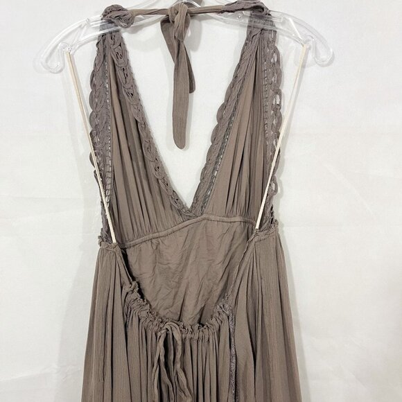 Free People Endless Summer Norina Maxi Dress Taupe Brown Halter Open Back SMALL - Picture 5 of 7